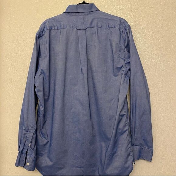 Lands End No Iron Pinpoint Oxford chambray style blue Shirt 16-16.5 mens Large - Picture 2 of 12